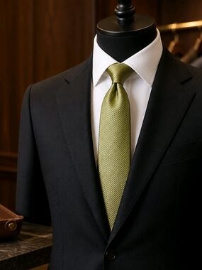 Paul Stuart  Olive Green Woven Textured Silk Tie (1063)